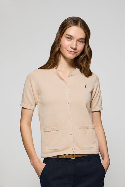 polo club Beige cardigan met korte mouwen knoopsluiting en geborduurd Rigby Go-logo
