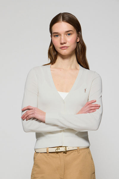 polo club Beige gebreide cardigan met knopen V-hals en geborduurd Rigby Go-logo