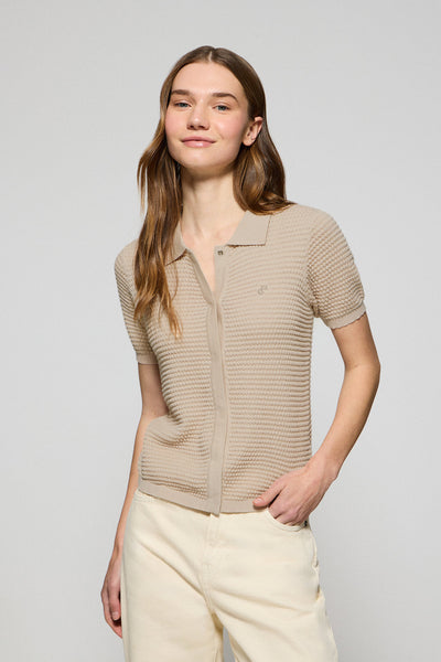 polo club Beige Gebreide trui Lirio met knoopsluiting en geborduurd monogram