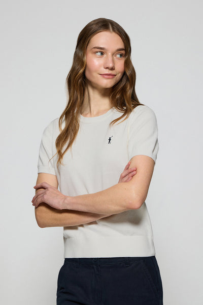 polo club Beige gebreide trui met korte mouwen ronde hals en geborduurd Rigby Go-logo