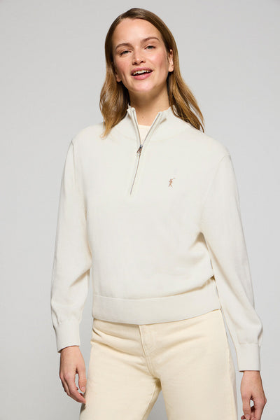 polo club Beige gebreide trui met korte ritssluiting en geborduurd Rigby Go-logo