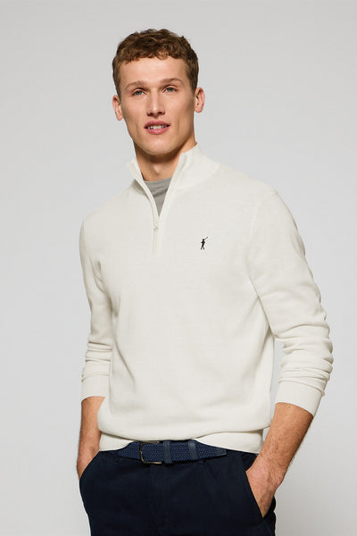 polo club Beige gebreide trui met ritssluiting en geborduurd Rigby Go-logo