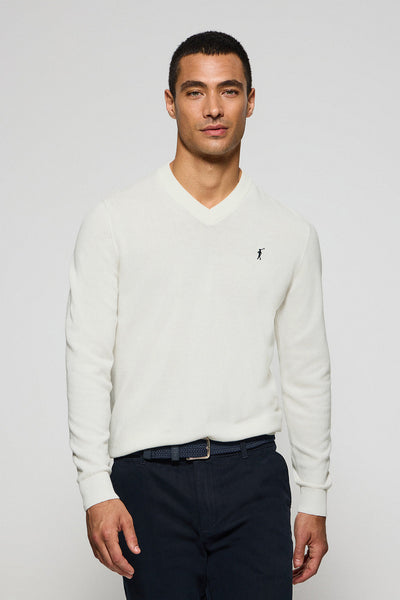 polo club Beige gebreide trui met V-hals en geborduurd Rigby Go-logo