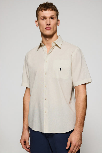 polo club Beige hemd met korte mouwen van linnen en katoen met geborduurd Rigby Go-logo