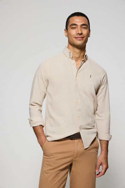 polo club Beige hemd Williams met pied-de-poule motief en geborduurd Rigby Go-logo