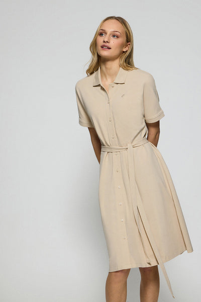 polo club Beige jurk met knoopsluiting en geborduurd PC-logo