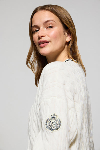 polo club Beige korte kabelcardigan met nautischdetail