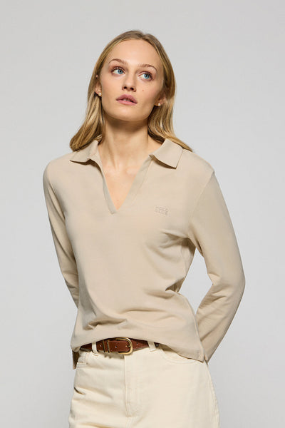 polo club Beige polo Pia zonder knopen en rubberen Polo Club-logo polo club Beige polo Pia zonder knopen en rubberen Polo Club-logo