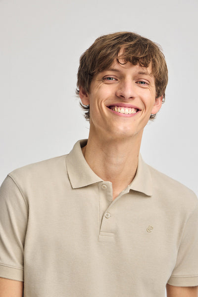 polo club Beige polo van linnen en katoen met twee knopen en geborduurd monogram