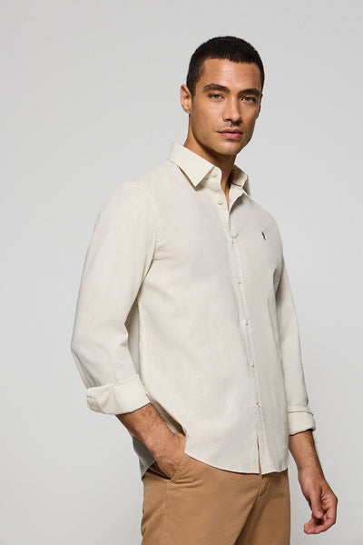 polo club Beige regular fit hemd van linnen en katoen met geborduurd Rigby Go-logo