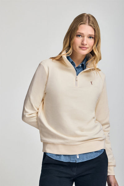 polo club Beige sweater met halve rits en geborduurd Rigby Go-logo