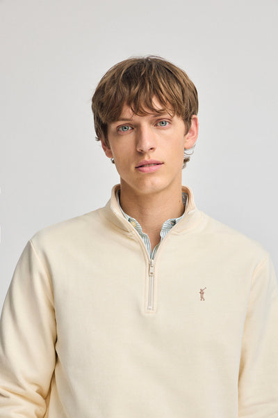 polo club Beige sweater met halve rits en geborduurd Rigby Go-logo