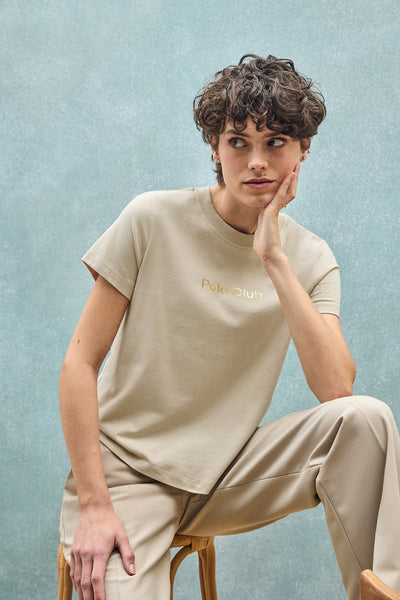 polo club Beige T-shirt Diamond met foil Polo Club-print polo club Beige T-shirt Diamond met foil Polo Club-print