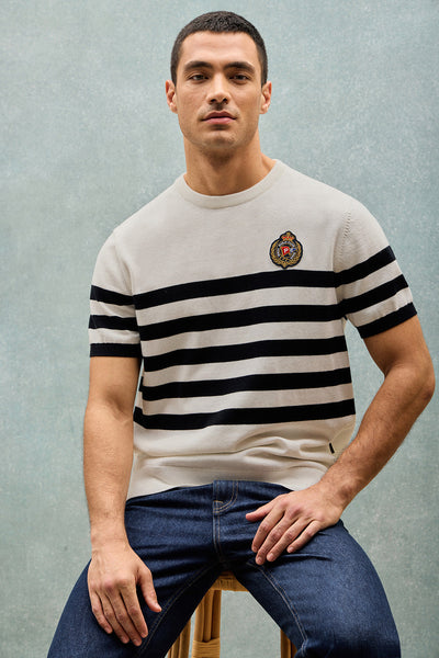 polo club Beige trui met korte mouwen strepen en nautisch detail