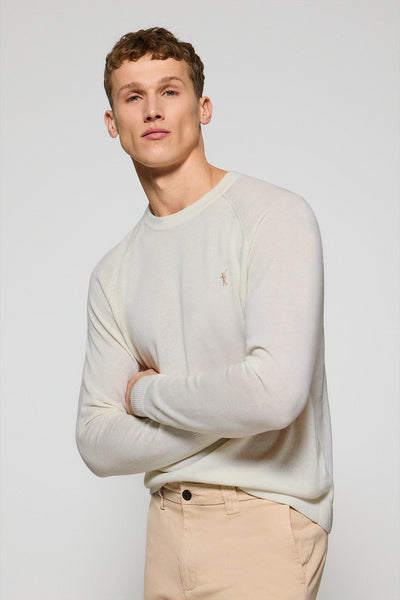 polo club Beige trui van linnen en katoen met ronde hals en geborduurd Rigby Go-logo