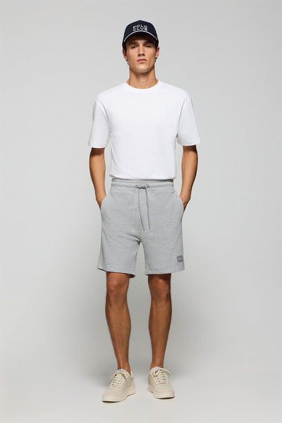 polo club Bermuda 'Jonas' in gemêleerd grijs van katoen met rubberen Polo Club-patch in keperstof relaxed fit