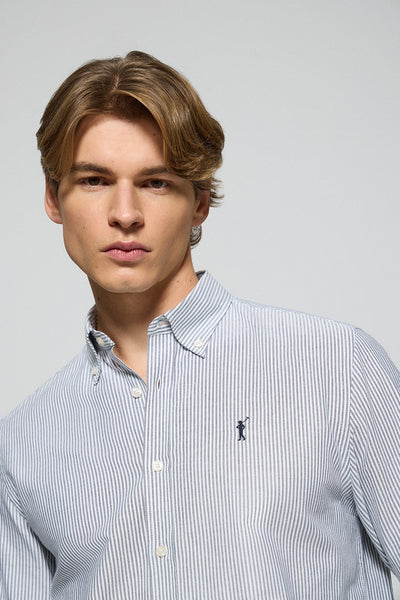 polo club Blauw gestreept hemd van Oxford-katoen met geborduurd Rigby Go-logo