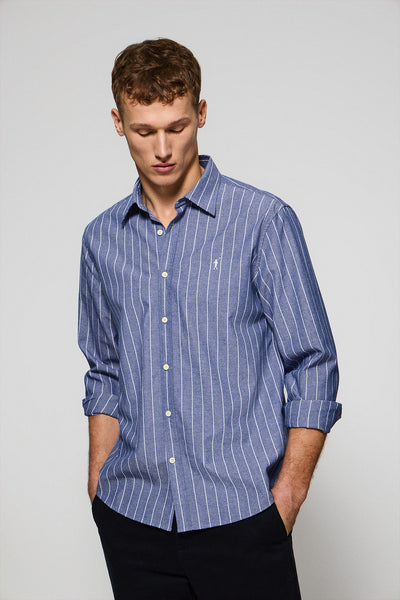 polo club Blauw regular fit hemd St James met strepen en geborduurd Rigby Go-logo