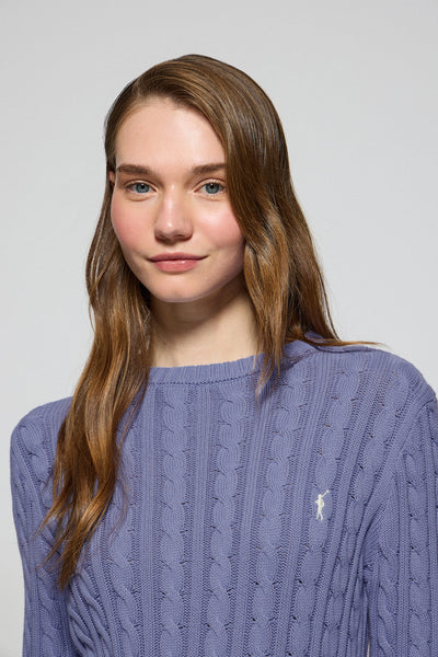 polo club Blauwe kabeltrui met ronde hals en geborduurd Rigby Go-logo