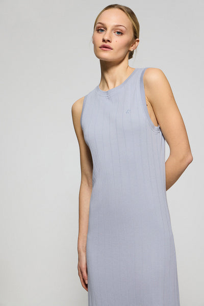 polo club Blauwe lange en geribde jurk met geborduurd monogram