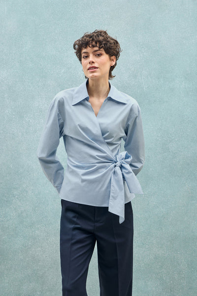 polo club Blauwe overslagblouse Meggan met Polo Club details