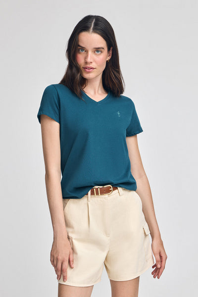 Polo Club Blauwgroen Basic T-shirt Met Ronde Hals En Geborduurd Rigby Best