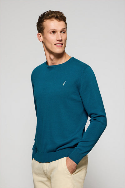 polo club Blauwgroene gebreide trui met ronde hals en geborduurd Rigby Go-logo