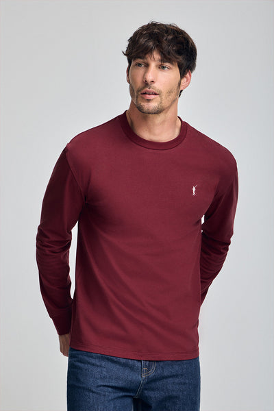 polo club Bordeaux T-shirt met lange mouwen en geborduurd Rigby Go-logo