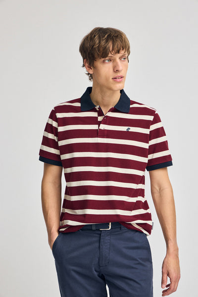 polo club Bordeauxrode polo Génova met strepen en geborduurd monogram