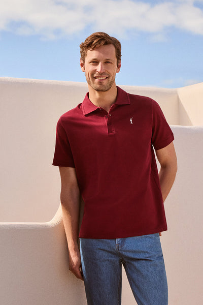 polo club Bordeauxrode polo met korte mouwen drie knopen en geborduurd Rigby Go-logo