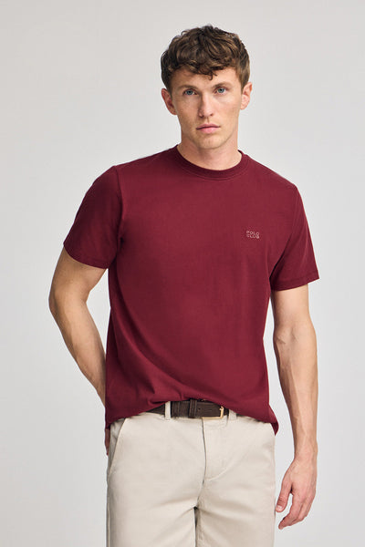 polo club Bordeauxrood basic T-shirt met ronde hals en geborduurd detail