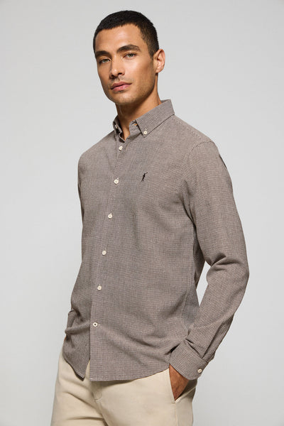 polo club Bruin hemd Williams met pied-de-poule motief en geborduurd Rigby Go-logo