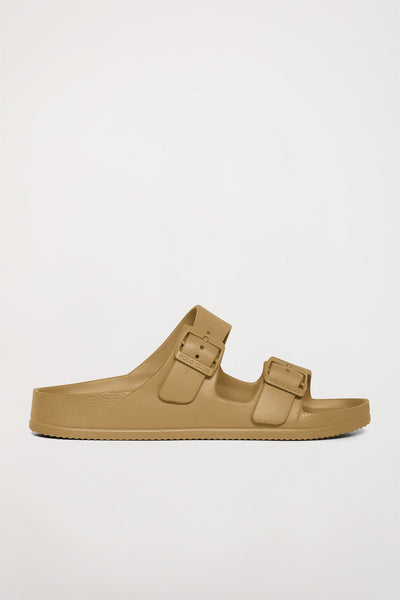 polo club Camelkleurige bio teenslippers met gespen voor dames