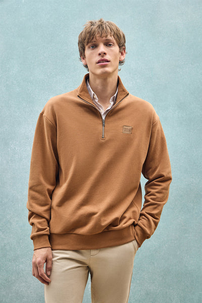 polo club Camelkleurige sweater met halve rits en Polo Club-detail relaxed fit