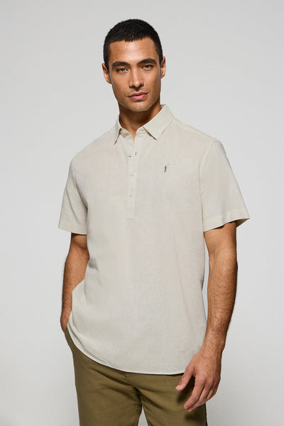 polo club Crèmekleurig poloshirt van linnen en katoen met geborduurd Rigby Go-logo