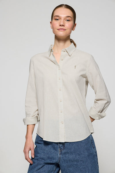 polo club Crèmekleurig regular fit hemd van linnen en katoen met geborduurd Rigby Go-logo