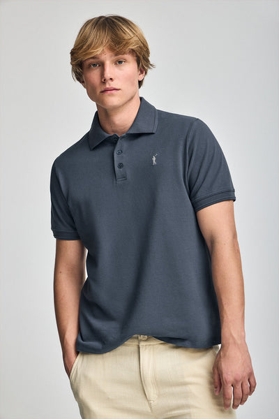 polo club Denim-blauwe polo met korte mouwen drie knopen en geborduurd Rigby Go-logo
