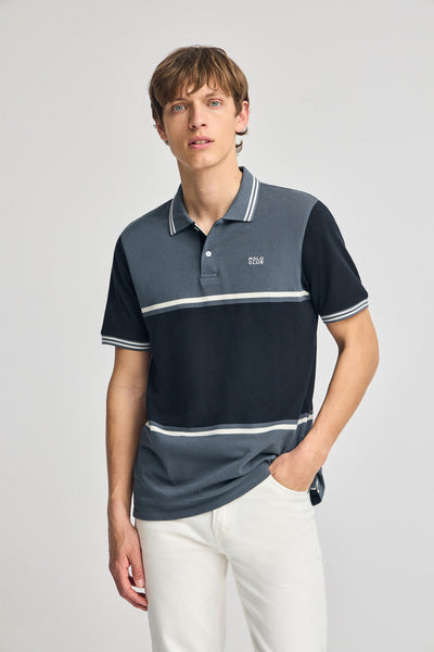 polo club Denim-blauwe polo Veil uit tweekleurige piqué-katoen met geborduurd detail