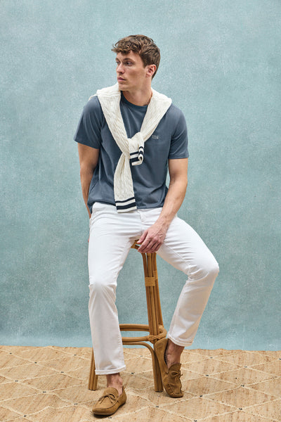 polo club Denimblauw basic T-shirt met ronde hals en geborduurd detail