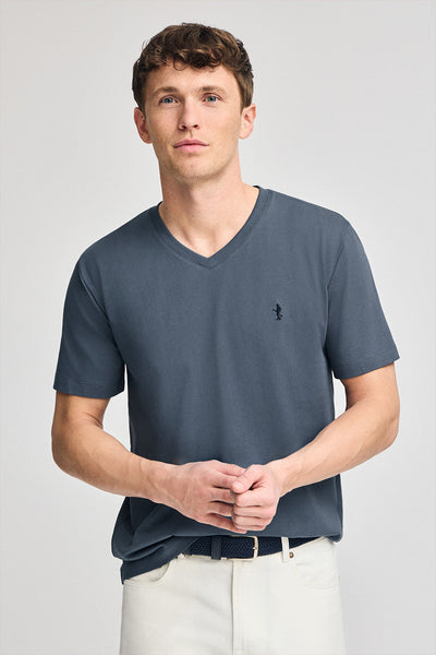 polo club Denimblauw T-shirt met korte mouwen V-hals en geborduurd Rigby Best