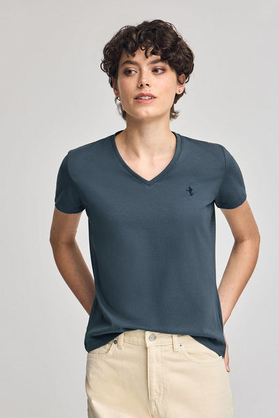 polo club Denimblauw T-shirt met V-hals en geborduurd Rigby Best