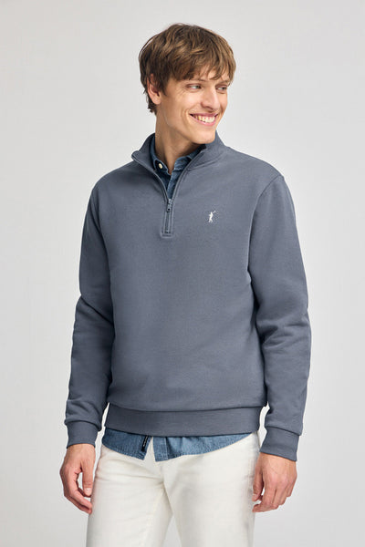 polo club Denimblauwe sweater met halve rits en geborduurd Rigby Go-logo