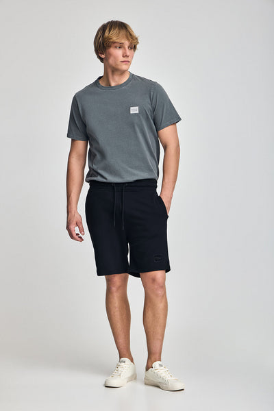 polo club Donkerblauwe bermuda 'Jonas' van katoen met rubberen Polo Club-patch in keperstof relaxed fit