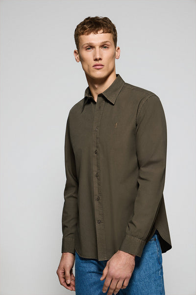 polo club Donkergroen hemd van poplin-katoen in garment dye met geborduurd Rigby Go-logo