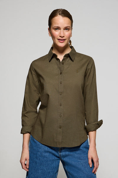 polo club Donkergroen regular fit hemd van linnen en katoen met geborduurd Rigby Go-logo