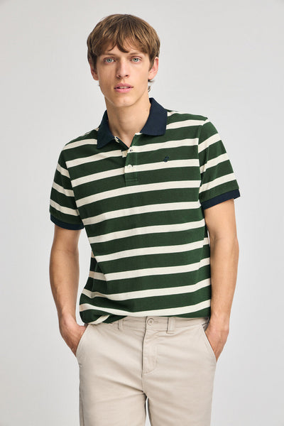 polo club Donkergroene polo Génova met strepen en geborduurd monogram