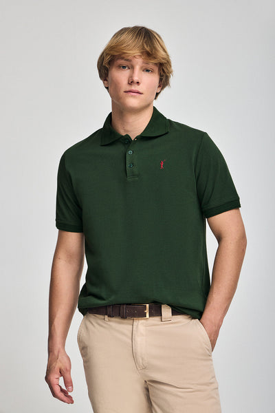 polo club Donkergroene polo met korte mouwen drie knopen en geborduurd Rigby Go-logo