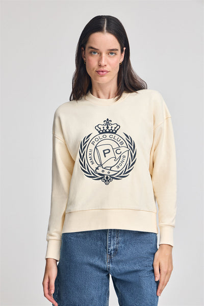 polo club Ecru sweater ‘Syren’ met geborduurde nautische afbeelding