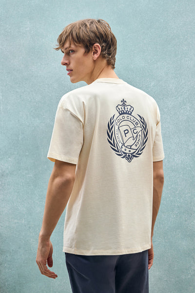 polo club Ecru T-shirt met ronde hals en nautische print