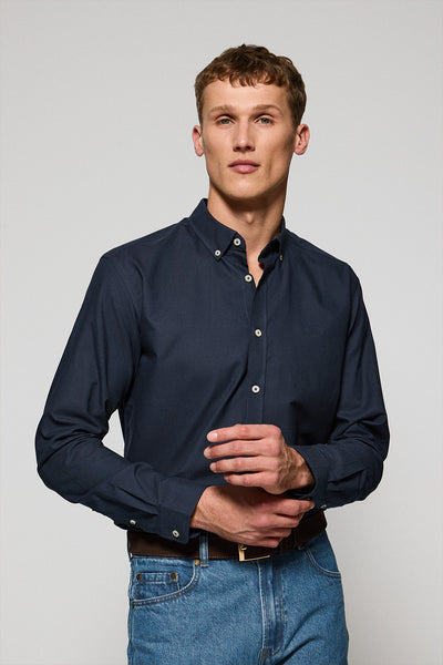 polo club Effen marineblauw Oxford hemd met geborduurd Polo Club-logo